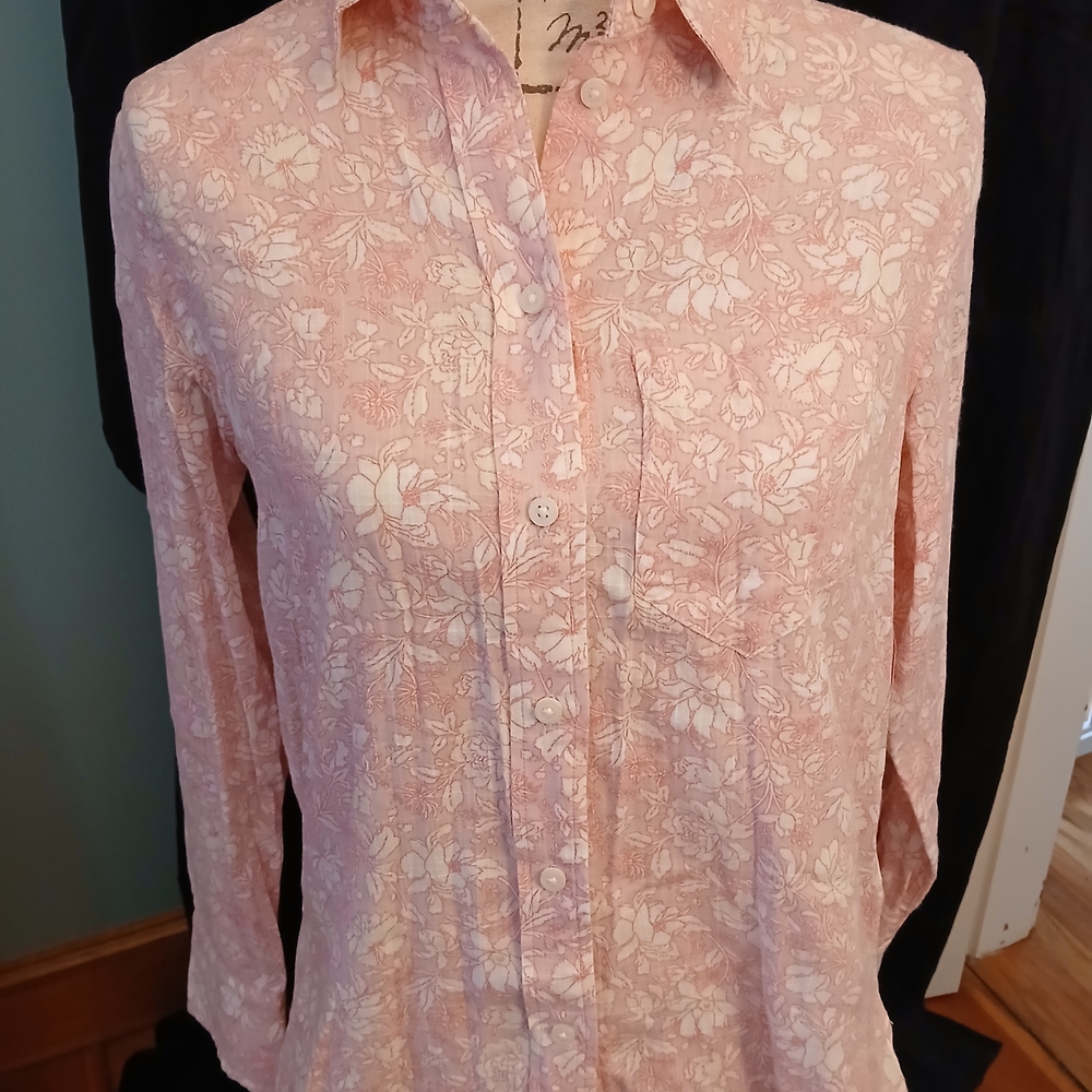 Vintage J. Crew Light Pink Floral Button-Down Shirt